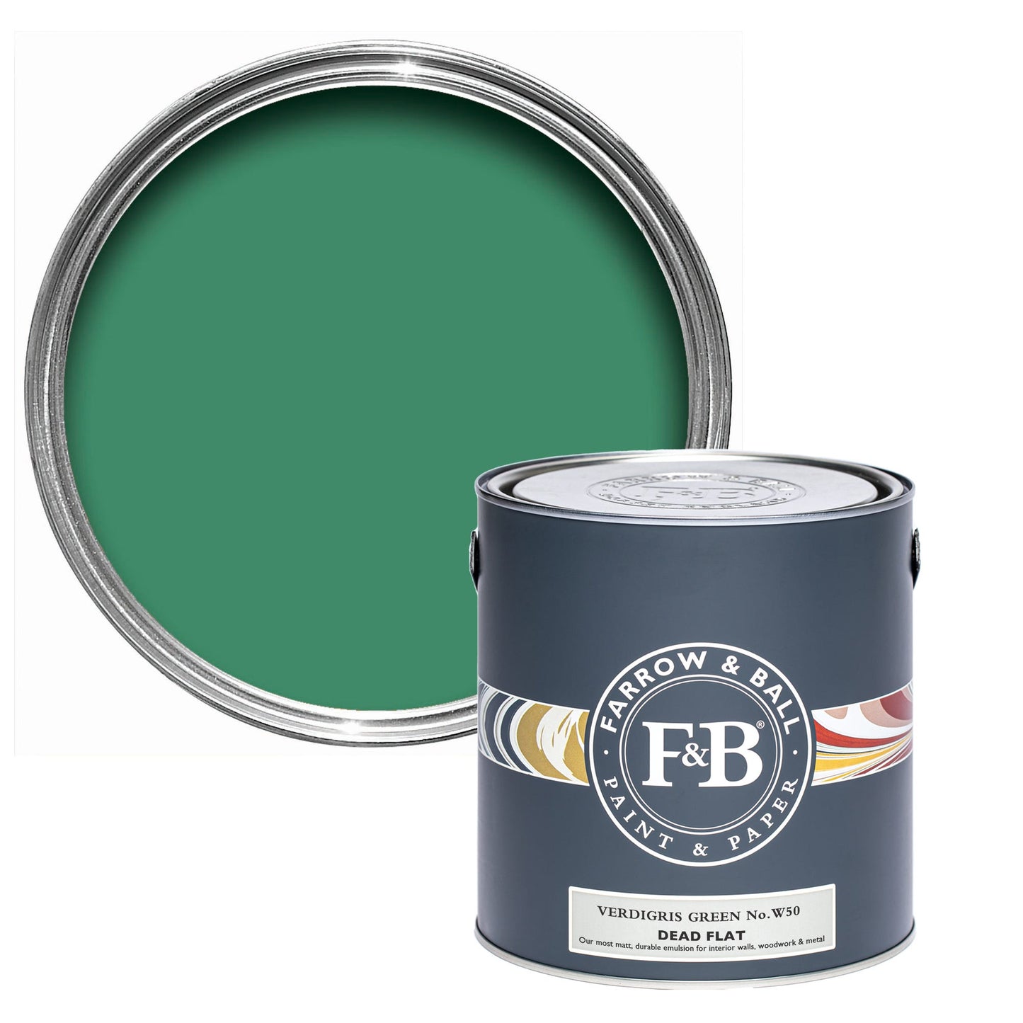 Farrow & Ball Verdigris Green No. W50 - Dead Flat 750ml