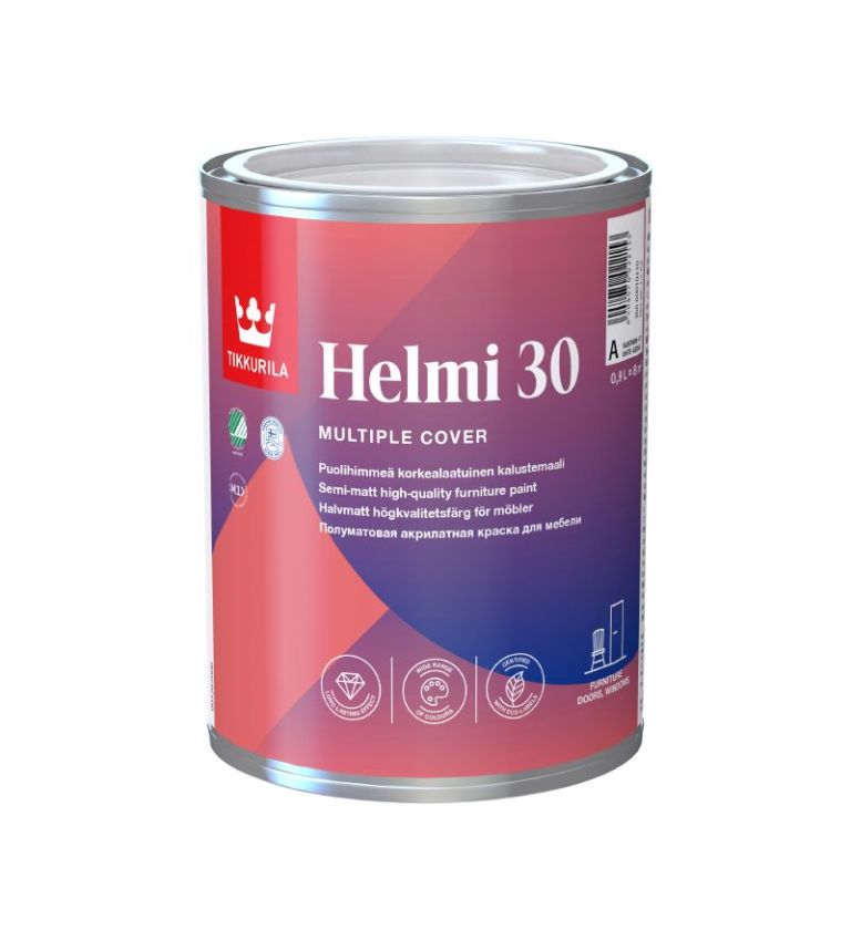 Tikkurila Helmi 30 - High Performance Semi Matt Satin Paint For Furniture & Wood (Water-Based And Ultra Low VOC)